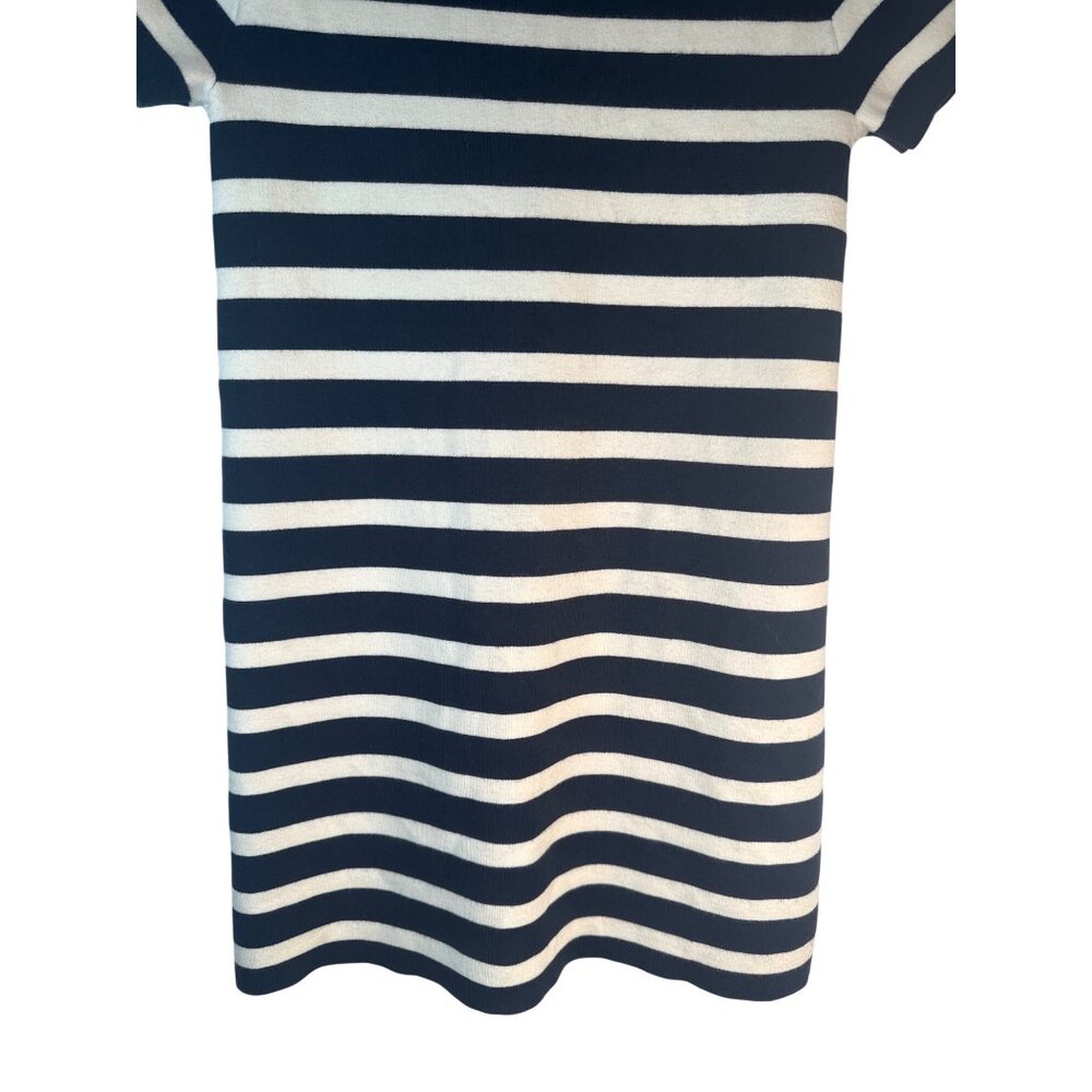 ZARA Navy & White Small Striped Short Sleeve Button Front Shift Dress - Picture 7 of 14